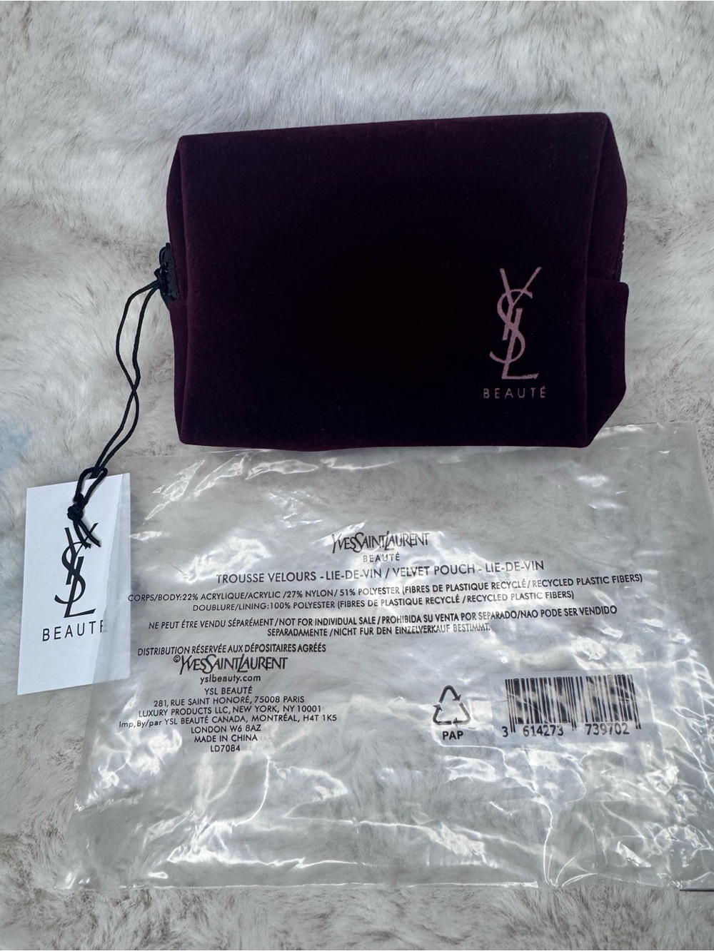Yves Saint Laurent Velvet Cosmetic mini Pouch in Deep Burgundy ‼️No Box‼️